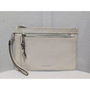 Michael Kors Isabel Double Zip Clutch Wristlet Cream Silver